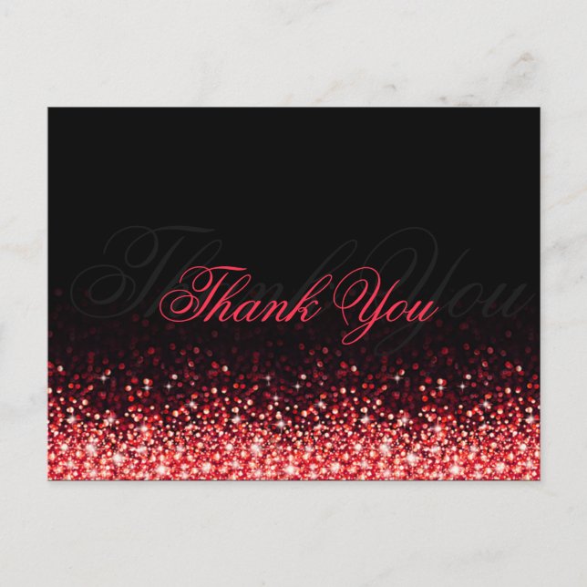 Shimmering Red Glitter Black Thank You Postcard (Front)