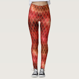 Shimmering Red Ombre Glitter Dragon Scales Leggings