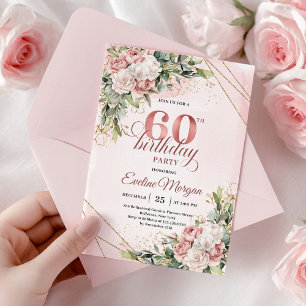 Shimmering Rose Gold Blush Pink 60th Birthday  Invitation
