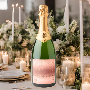 Shimmering Rose Gold Confetti Cascade  Sparkling Wine Label