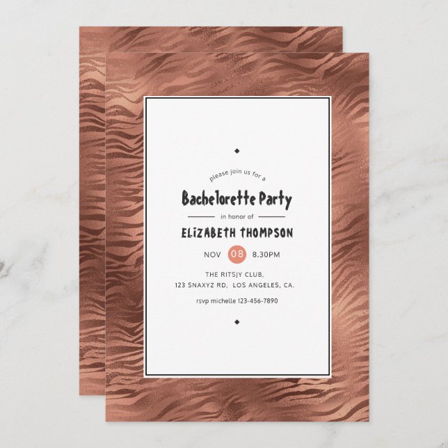 Shimmering Rose Gold Tiger Stripes Bachelorette Invitation (Front/Back)