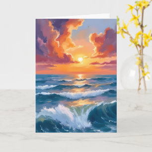 Shimmering Sea Sunset Ocean Watercolor Painting Card