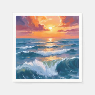 Shimmering Sea Sunset Ocean Watercolor Painting Napkin