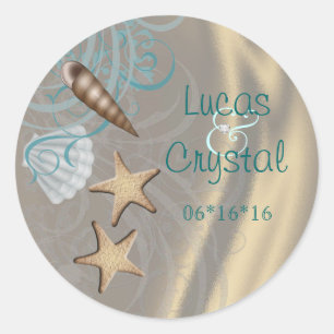 Shimmering Seashell Teal Save The Date Sticker