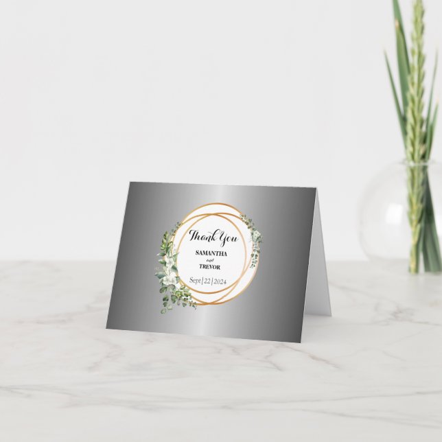 Shimmering Silver And Golden Rings Thank You Card (Front)