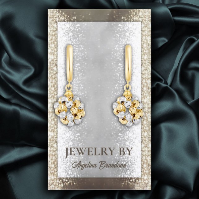 Shimmering Silver Gold Glitter Earring Display Business Card (Perfect for business)