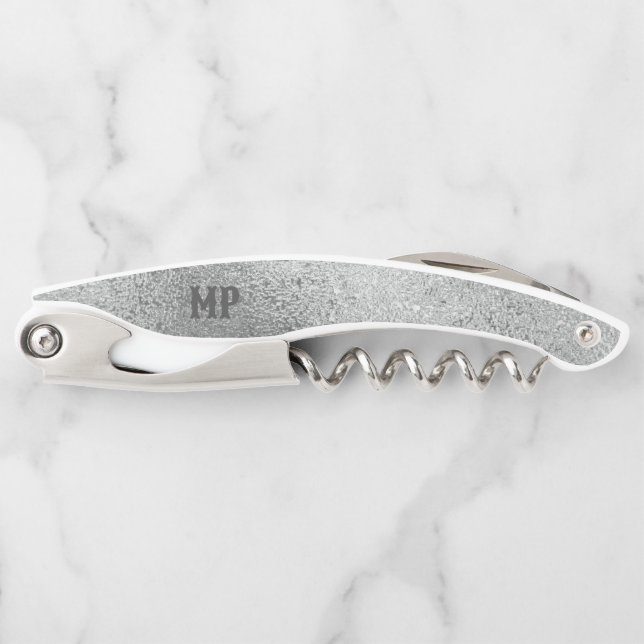 Shimmering silver grey iridescent texture corkscrew (Front)