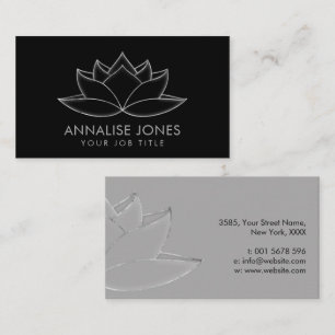 Shimmering Silver Lotus Flower Line art Business Card