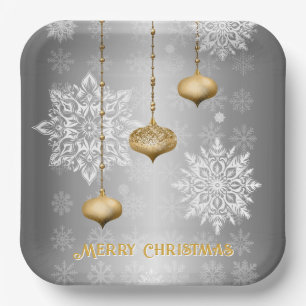 Shimmering Silver Merry Christmas Paper Plate