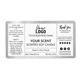 Shimmering Silver Scented Soy Candle Label
