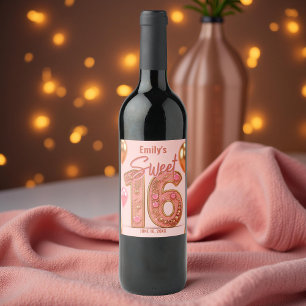 Shimmering Stylish Soft Pink and Gold Sweet 16 Wine Label