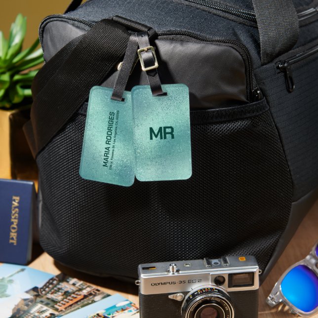 Shimmering turquoise iridescent texture luggage tag (Front & Back)
