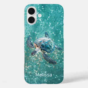 Shimmering Turquoise Sea Turtle   Coastal iPhone 16 Plus Case