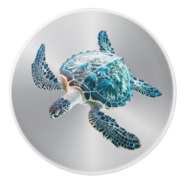 Shimmering Turquoise Sea Turtle | Coastal Ceramic Knob