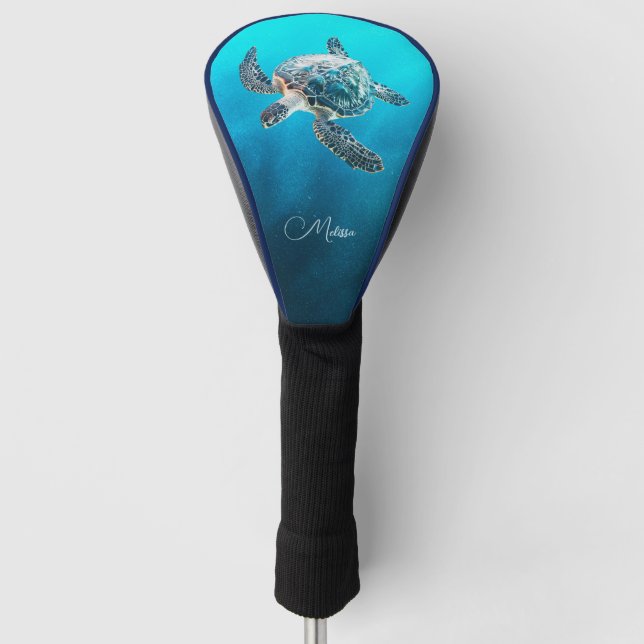 Shimmering Turquoise Sea Turtle | Coastal Golf Head Cover (Front)