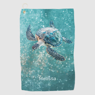 Shimmering Turquoise Sea Turtle Coastal Golf Towel