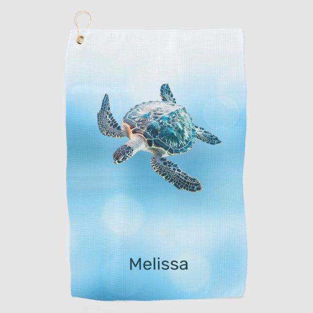 Shimmering Turquoise Sea Turtle | Coastal Golf Towel (Front)