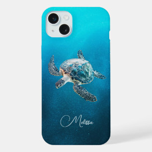 Shimmering Turquoise Sea Turtle   Coastal iPhone 15 Plus Case