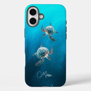 Shimmering Turquoise Sea Turtle Coastal iPhone 16 Plus Case