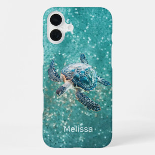 Shimmering Turquoise Sea Turtle Coastal iPhone 16 Plus Case