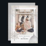 Shimmering Winter Christmas Holiday Photo Card<br><div class="desc">This shimmering winter Christmas holiday photo card features a real snow background with faux/fake silver leaves and snowflakes. The reverse side features a faux glitter silver background. Personalise it for your needs. You can find matching products at my store.</div>