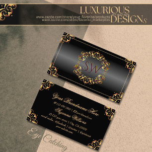 Shimmery Black Gold Decor with Monogram Impressive Business Card