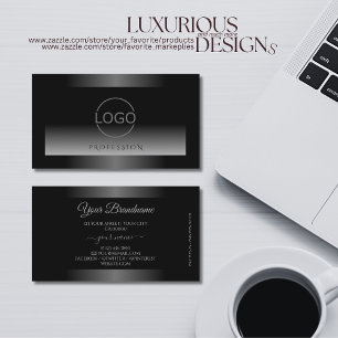 Shimmery Black Grey White Gradient and Logo Modern Business Card