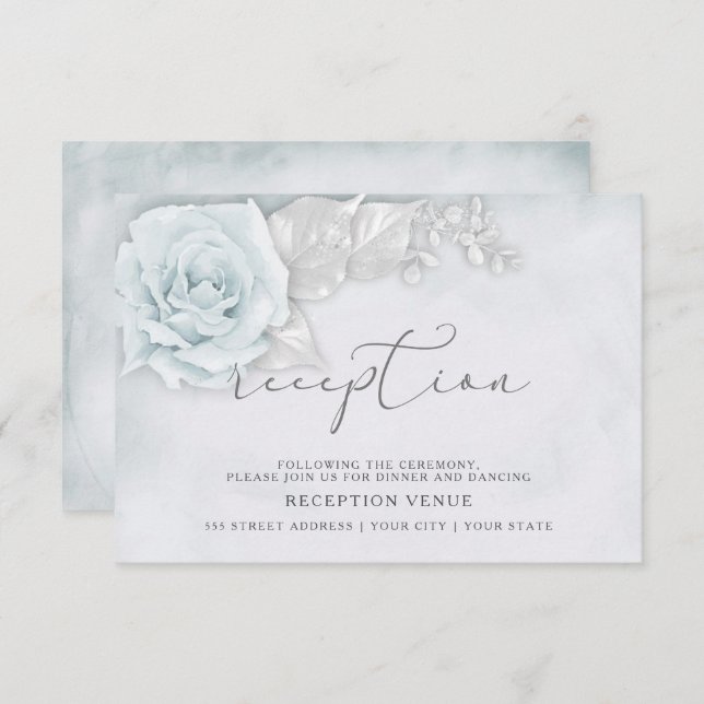 Shimmery Blue and White Roses Reception Invitation (Front/Back)
