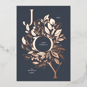 "Shimmery Botanical Joy" Rose Gold Holiday Card