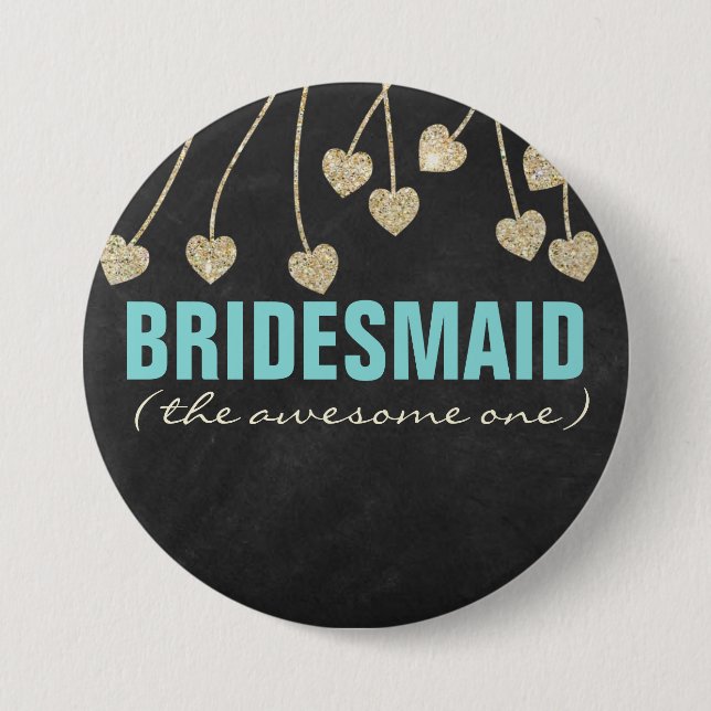 Shimmery Chic Bridesmaid Button Pin (blue) (Front)