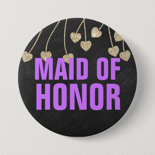 Shimmery Chic Maid of Honour Button Pin (purple) (Front)