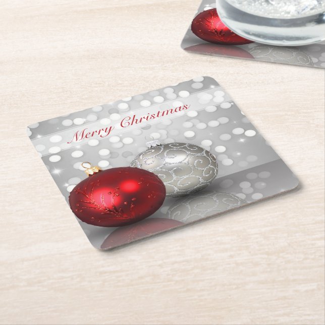 Shimmery Christmas Ornaments - Paper Coaster (Angled)