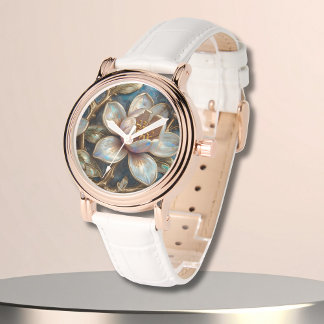 Shimmery Cloisonné Magnolia Botanical Art  Watch