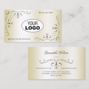 Shimmery Cream Ornate Corners with Logo Ornamental Business Card