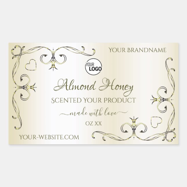 Shimmery Cream Product Labels Ornate Corners Logo (Front)