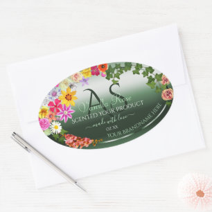 Shimmery Dark Green Floral Product Labels Monogram