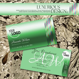 Shimmery Emerald Green Colourful Stripes add Logo Business Card