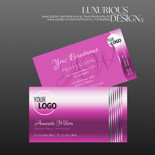 Shimmery Girly Pink and Colourful Stripes add Logo Business Card