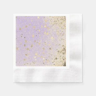 Shimmery Glittery Gold Stars on Lavender Napkin