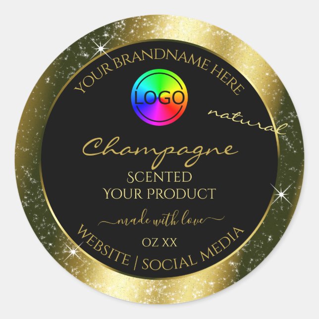 Shimmery Gold Glitter Frame Product Label and Logo (Front)