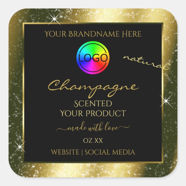 Shimmery Gold Glitter Frame Product Label and Logo (Front)