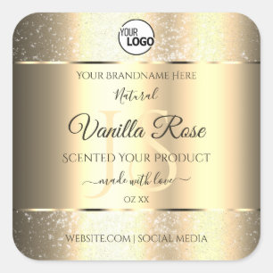 Shimmery Gold Glitter Initials Product Labels Logo