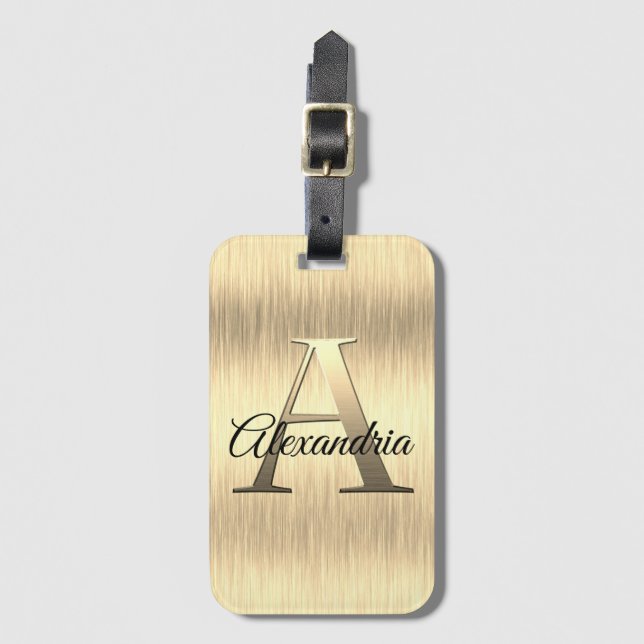 Shimmery Gold Monogram Luggage Tag (Front Vertical)