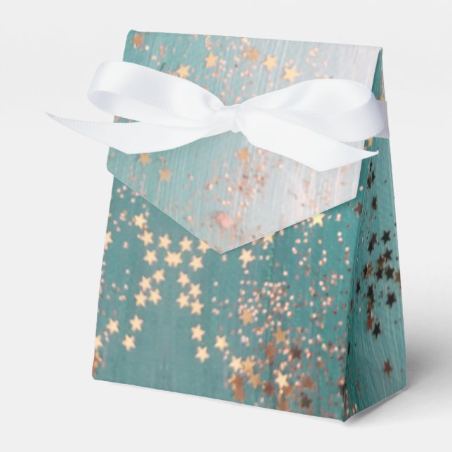 Shimmery Gold Stars on Teal Favour Box (Front Side)