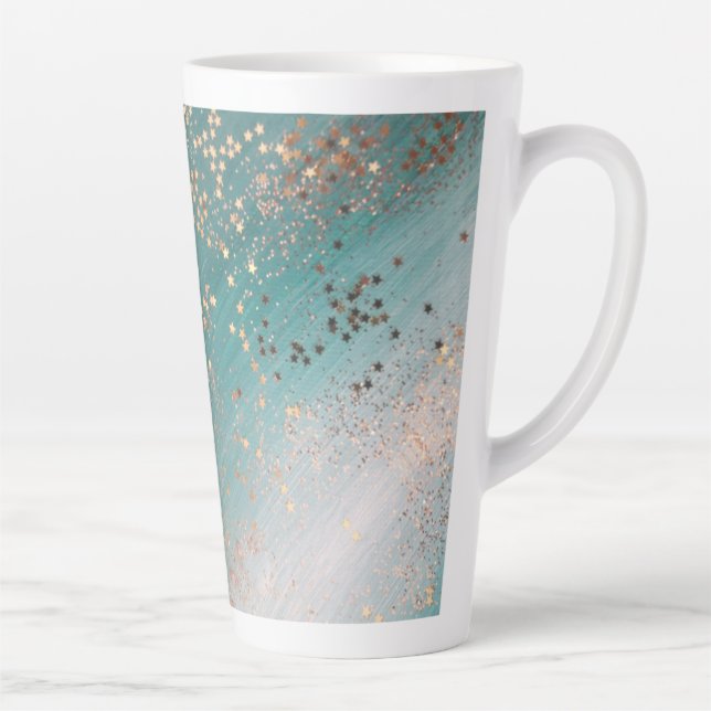 Shimmery Gold Stars on Teal  Latte Mug (Right)