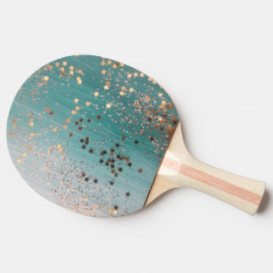 Shimmery Gold Stars on Teal Ping Pong Paddle