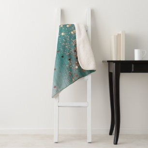 Shimmery Gold Stars on Teal  Sherpa Blanket
