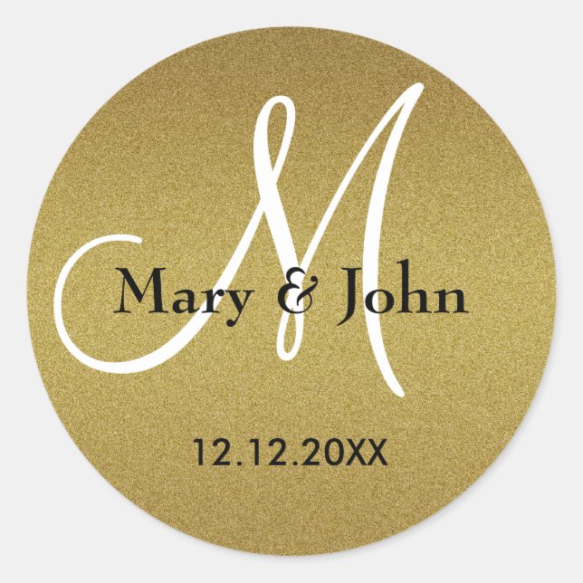 Shimmery Gold Wedding Monogram Seals (Front)