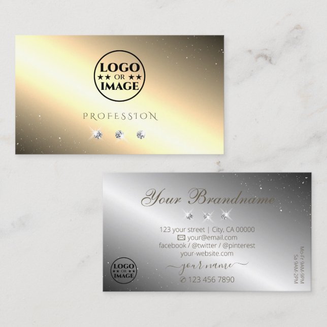 Shimmery Golden Silver Sparkling Diamonds Add Logo Business Card (Front/Back)