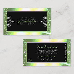 Shimmery Green Black Sparkling Diamonds Monogram Business Card